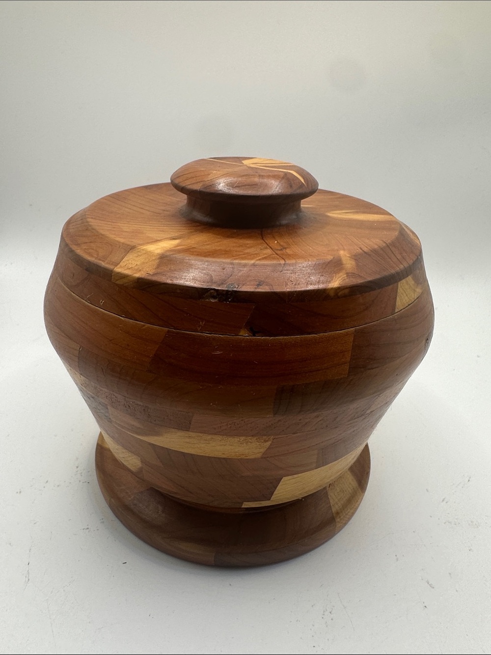 Handcrafted Wood Storage Jar with Lid - Brown